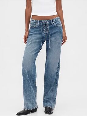 NWT Gap Low Rise Lace Up '90s Loose Jeans Sz 24 / 00 Medium Wash Y2K 31” Inseam